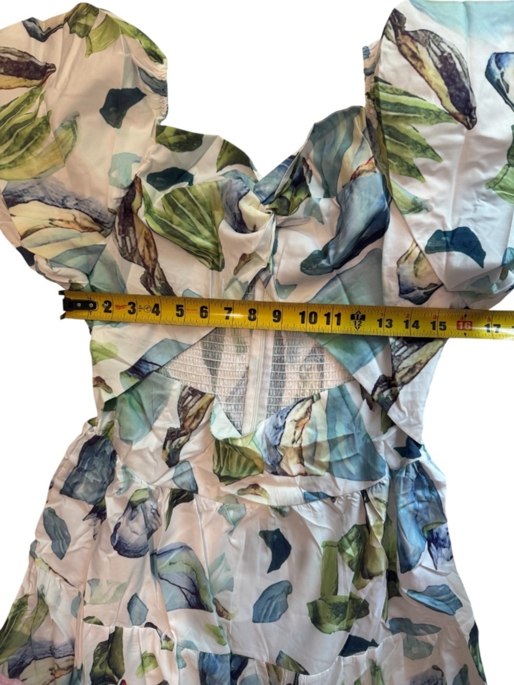 S.DEER Women's Tropical Leaf Print Maxi Dress Puff Sleeve Resort Summer NWT - Picture 7 of 7